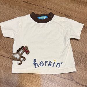 Gymboree Cream and Brown Kids Tee with Horse Graphic